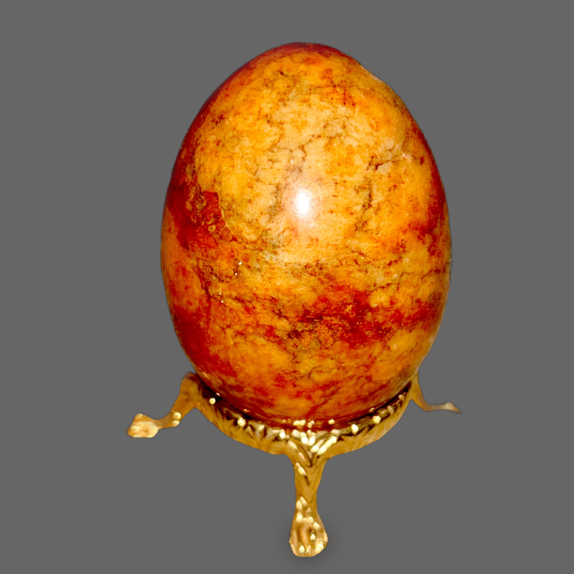 Red & Amber Marble Stone Egg — Warm Mottled Tones, Polished, 148g — detail view