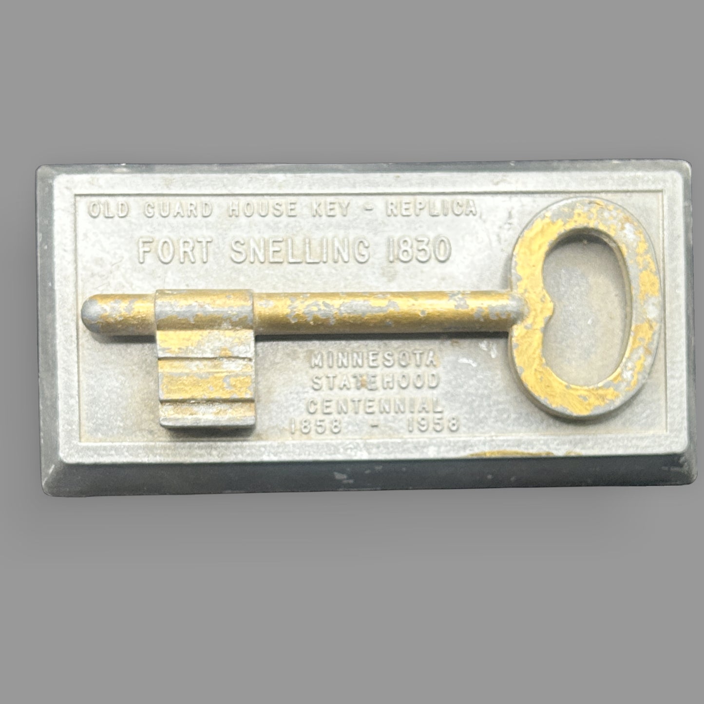 Minnesota Statehood Commemorative Key Plaque — Fort Snelling Historical Display — detail view