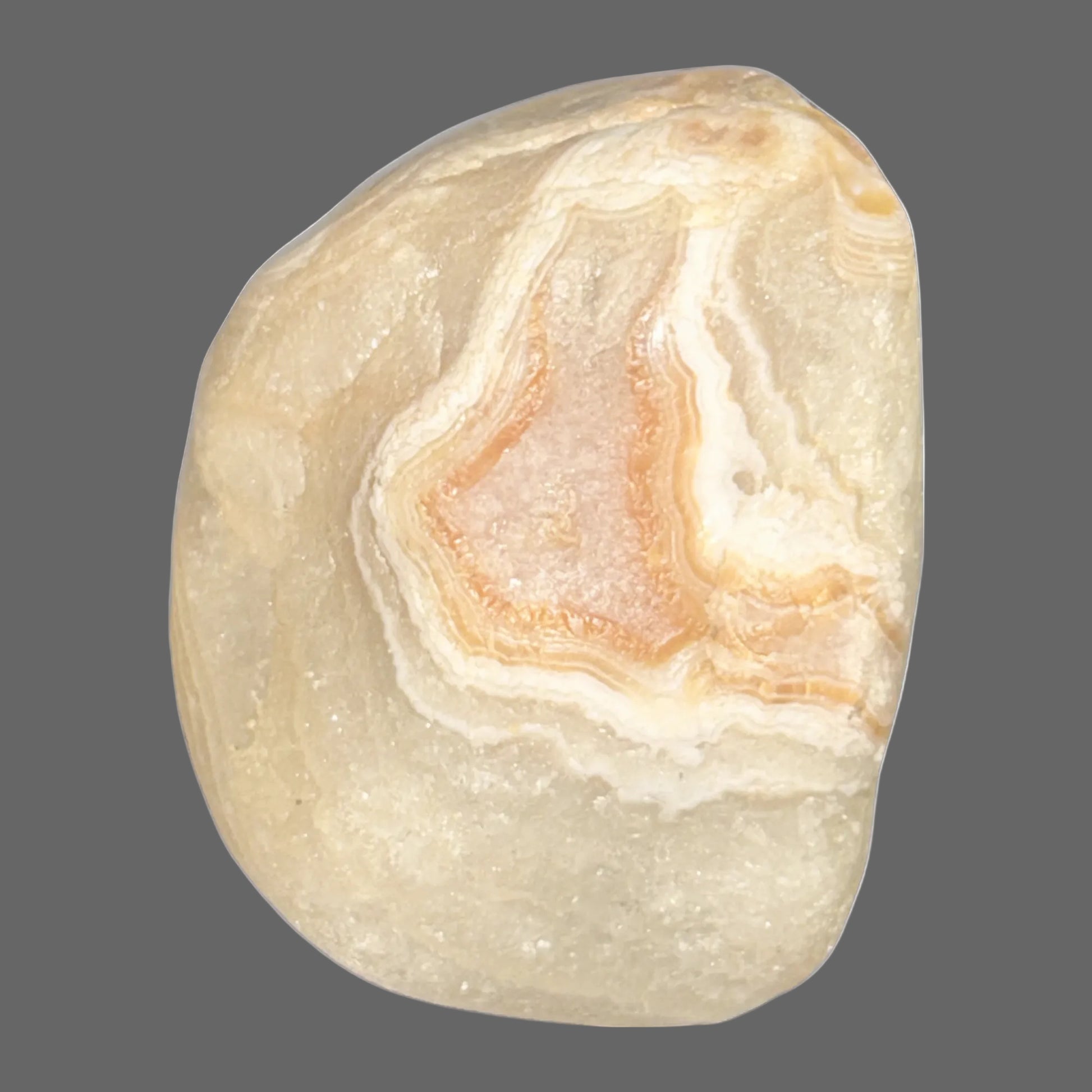 Lake Superior Agate — Iron-Banded Fortification Pattern, Glacial Tumbled, 155g — detail view