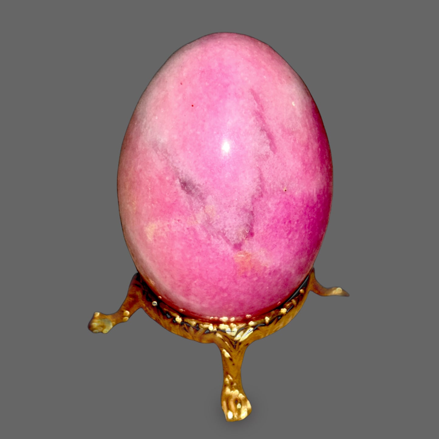 Rhodonite Stone Egg — Pink & Black Manganese Silicate, Polished, 167g — detail view