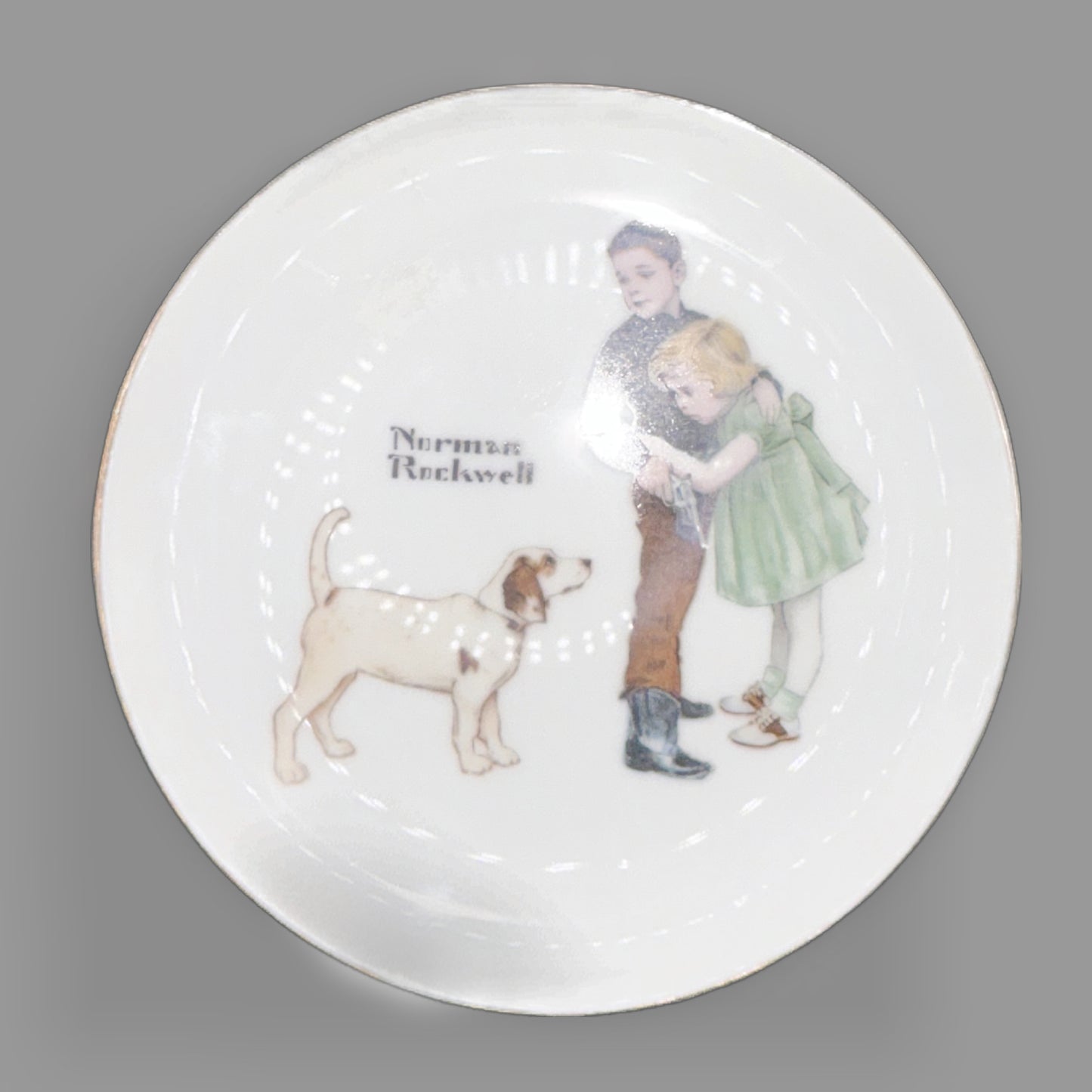 Norman Rockwell Puppy Love Collector Plate — Americana Decorative Art — detail view
