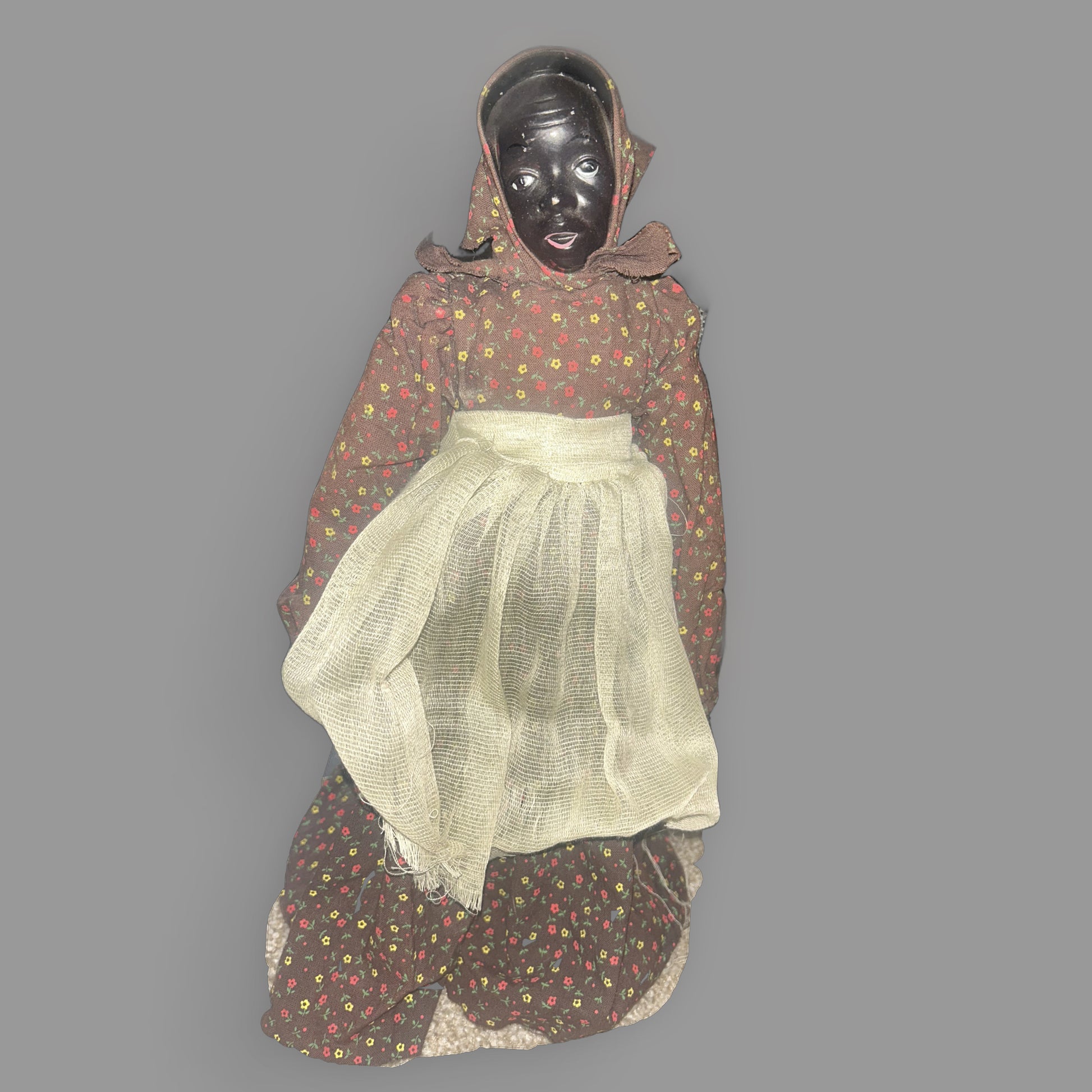 Vintage Black Americana Composition Folk Art Doll — Antique Doll Collectible — detail view