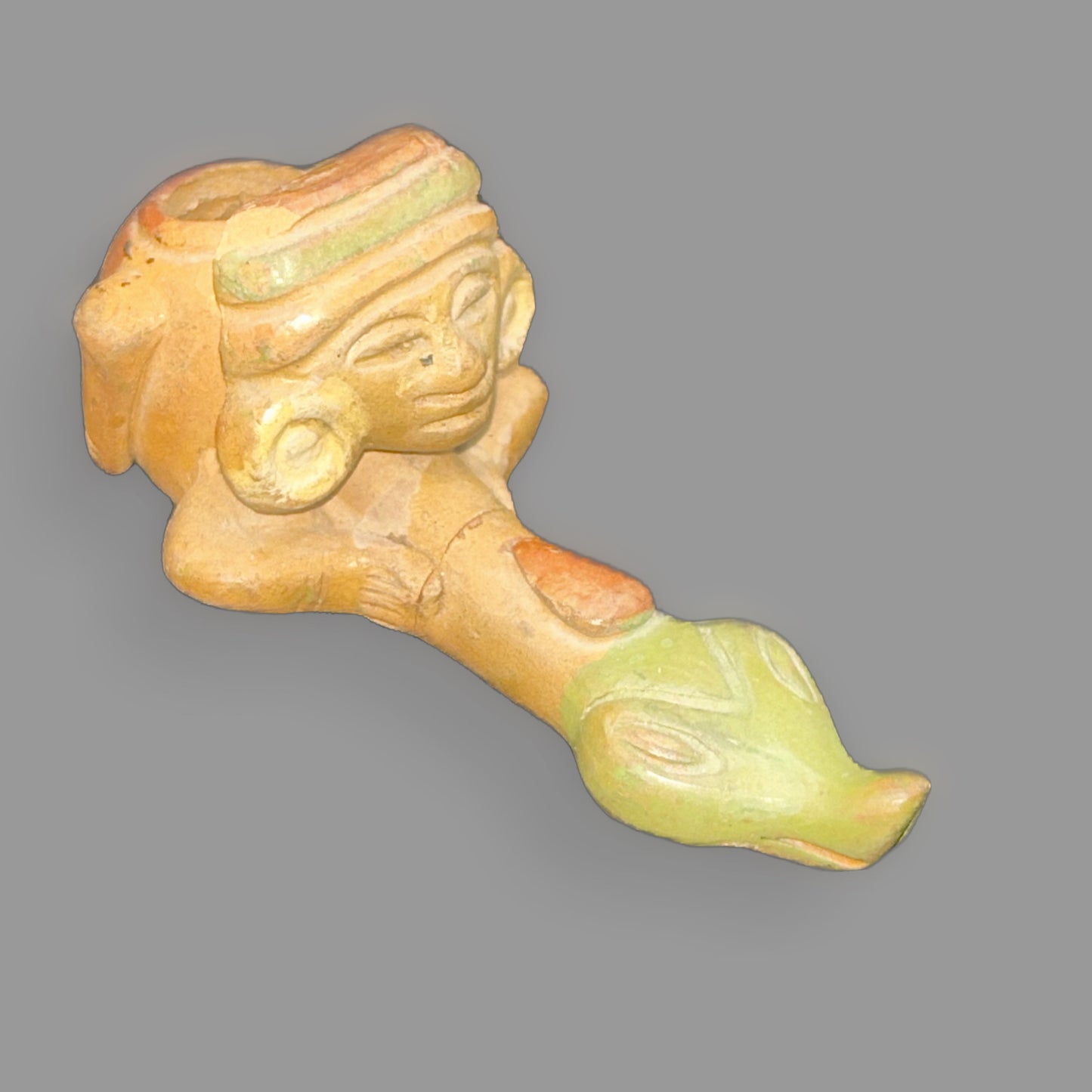 Vintage Mexican Folk Art Terracotta Snake Effigy Pipe — detail view