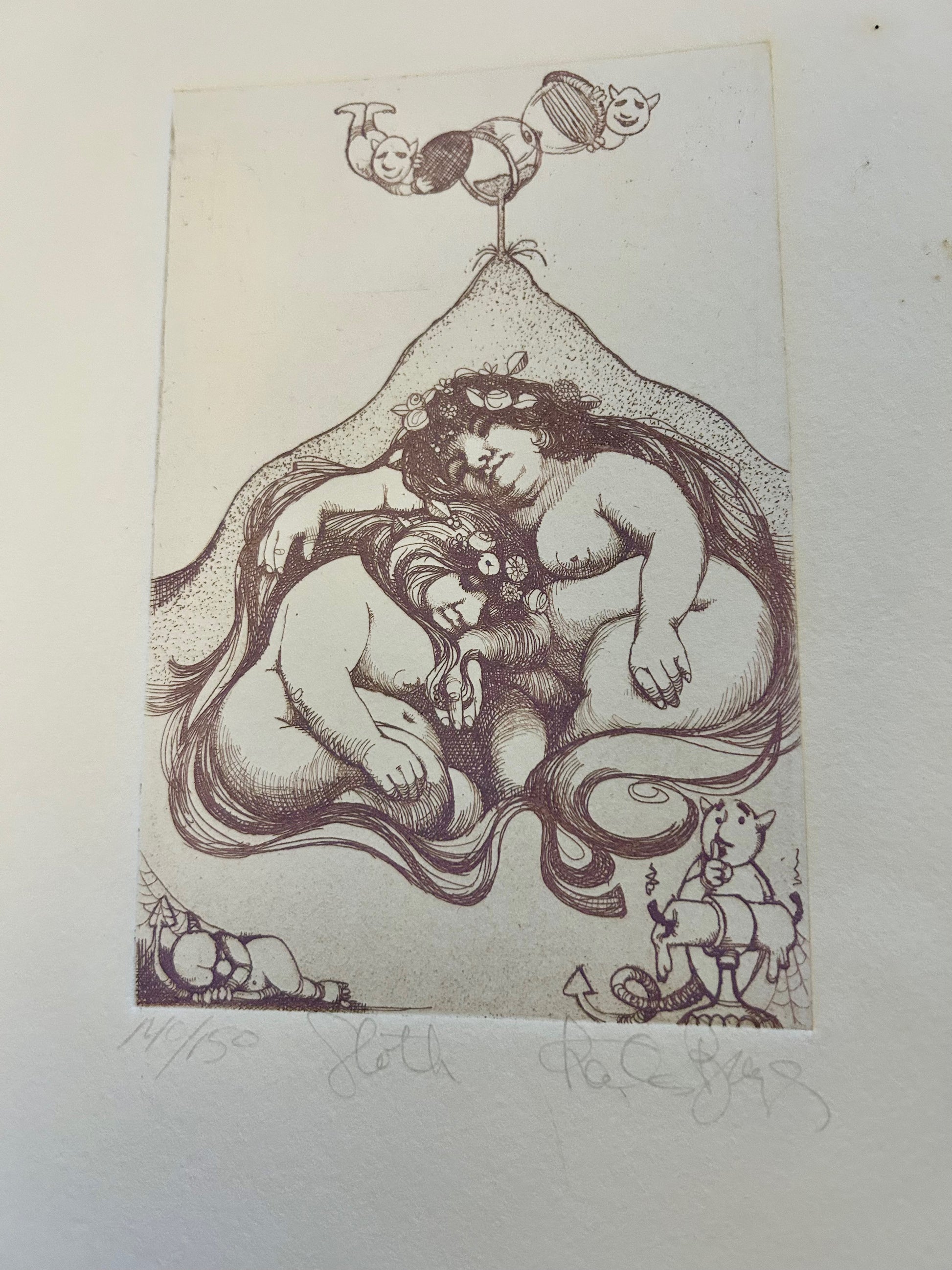 Charles Bragg “Sloth” Signed Engraving — Seven Deadly Sins Series — detail view