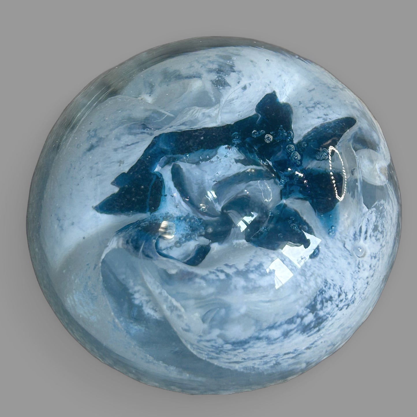 Vintage Blue Swirling Art Glass Paperweight — Murano Style — detail view