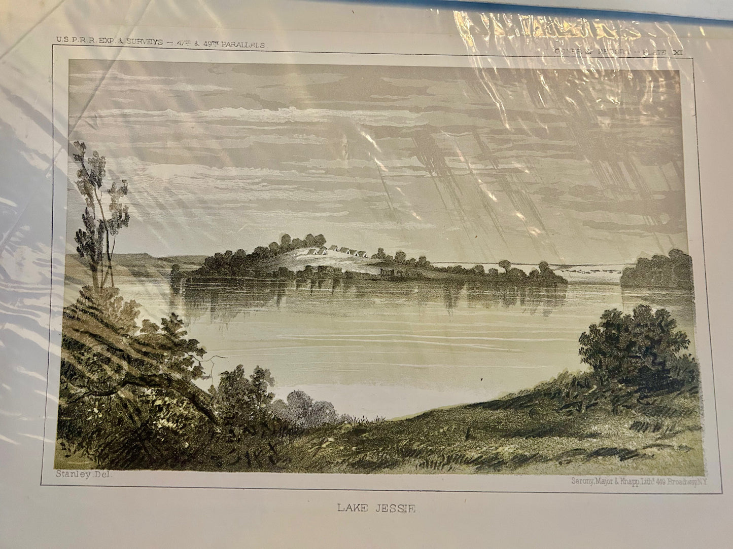 Antique U.S. Pacific Railroad Surveys Lake Jessie Lithograph Print — FITF-0006 — detail view