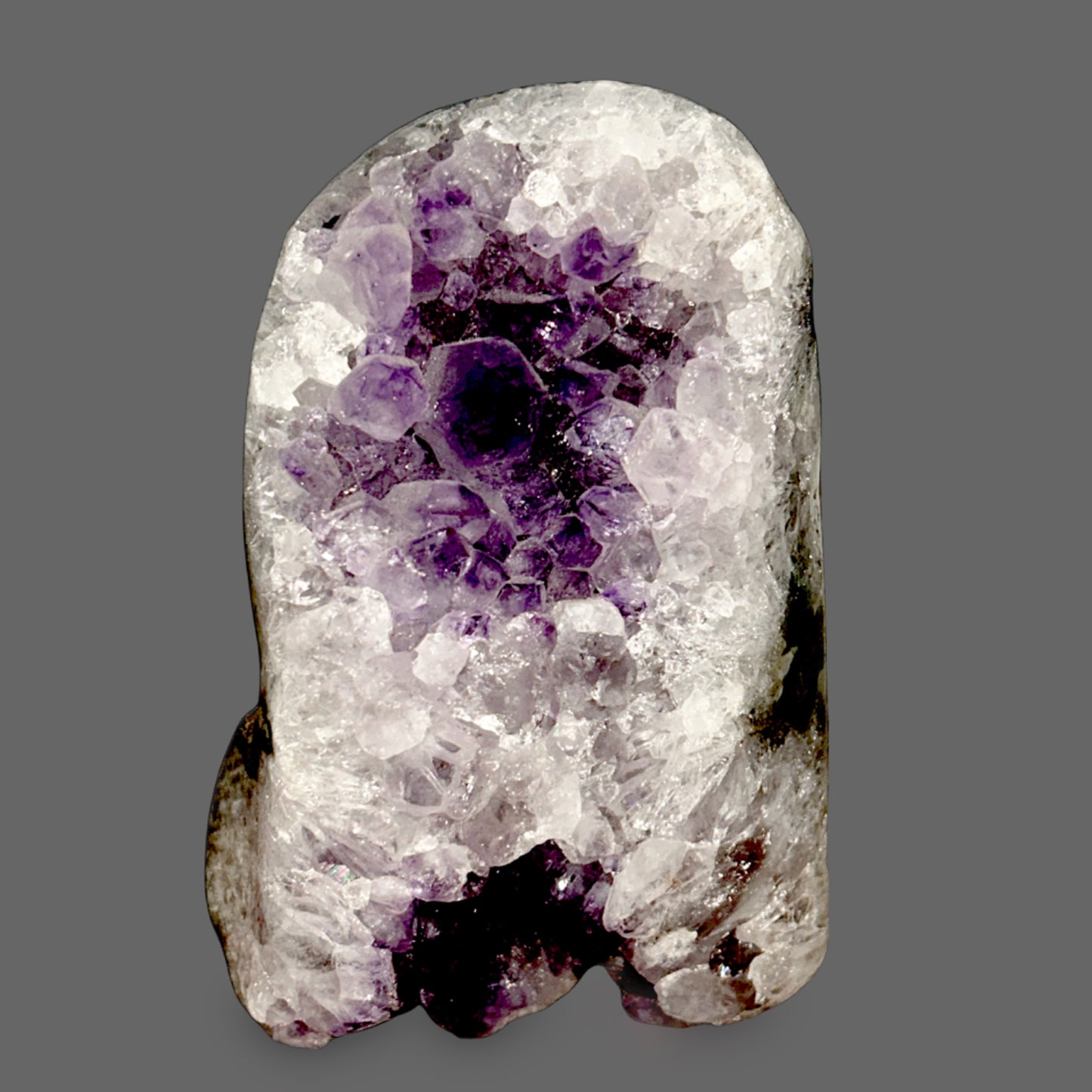 Amethyst Cathedral Geode — Freestanding, Deep Violet Crystal Interior, Polished Base — detail view