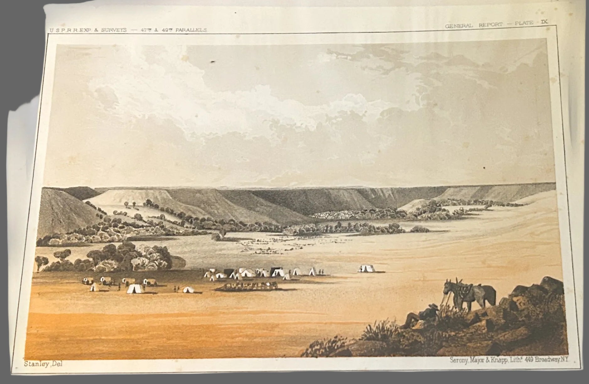 Shyenne River — 1860 John Mix Stanley Tinted Lithograph, Pacific Railroad Survey — detail view