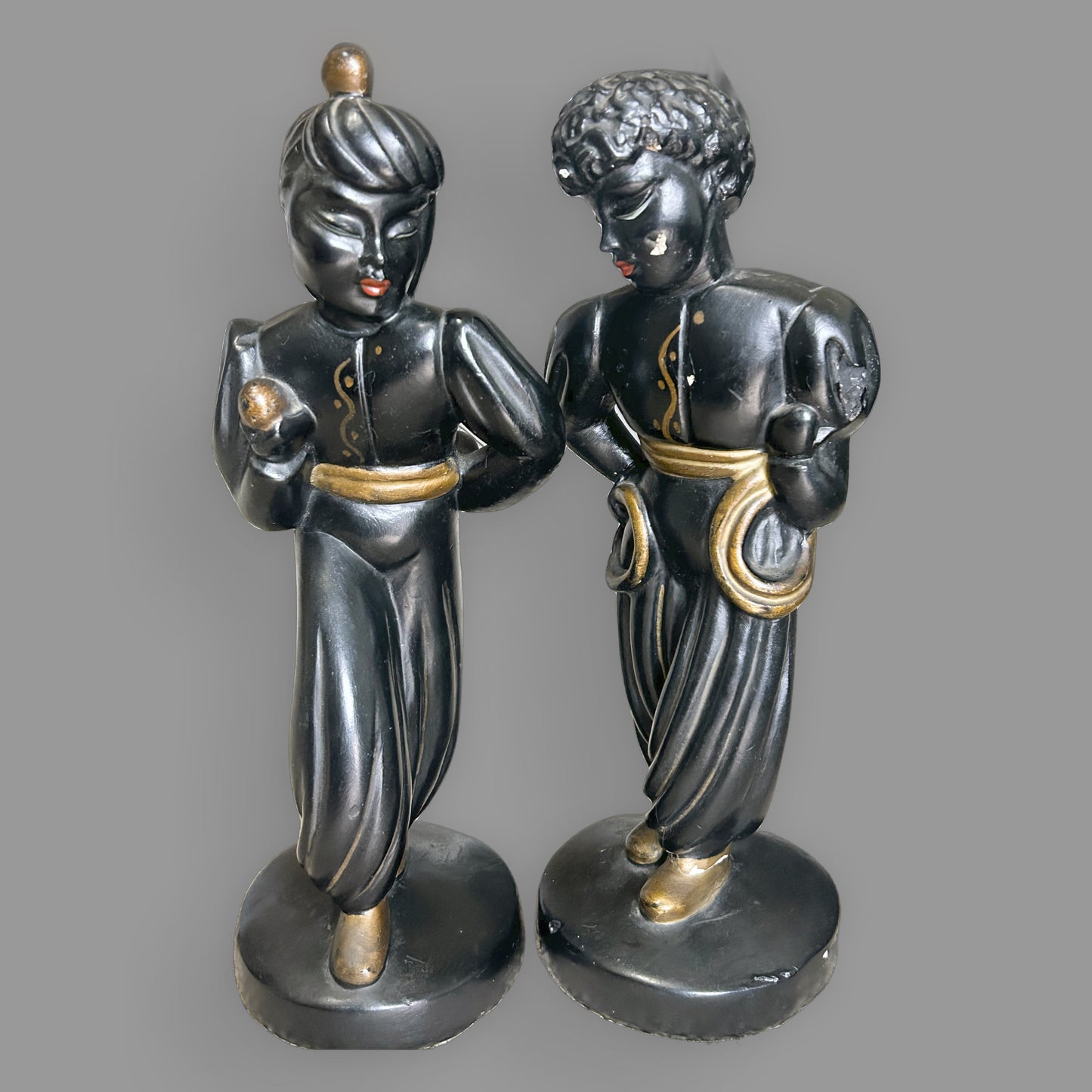 Vintage Universal Statuary Chalkware Asian Figures — detail view