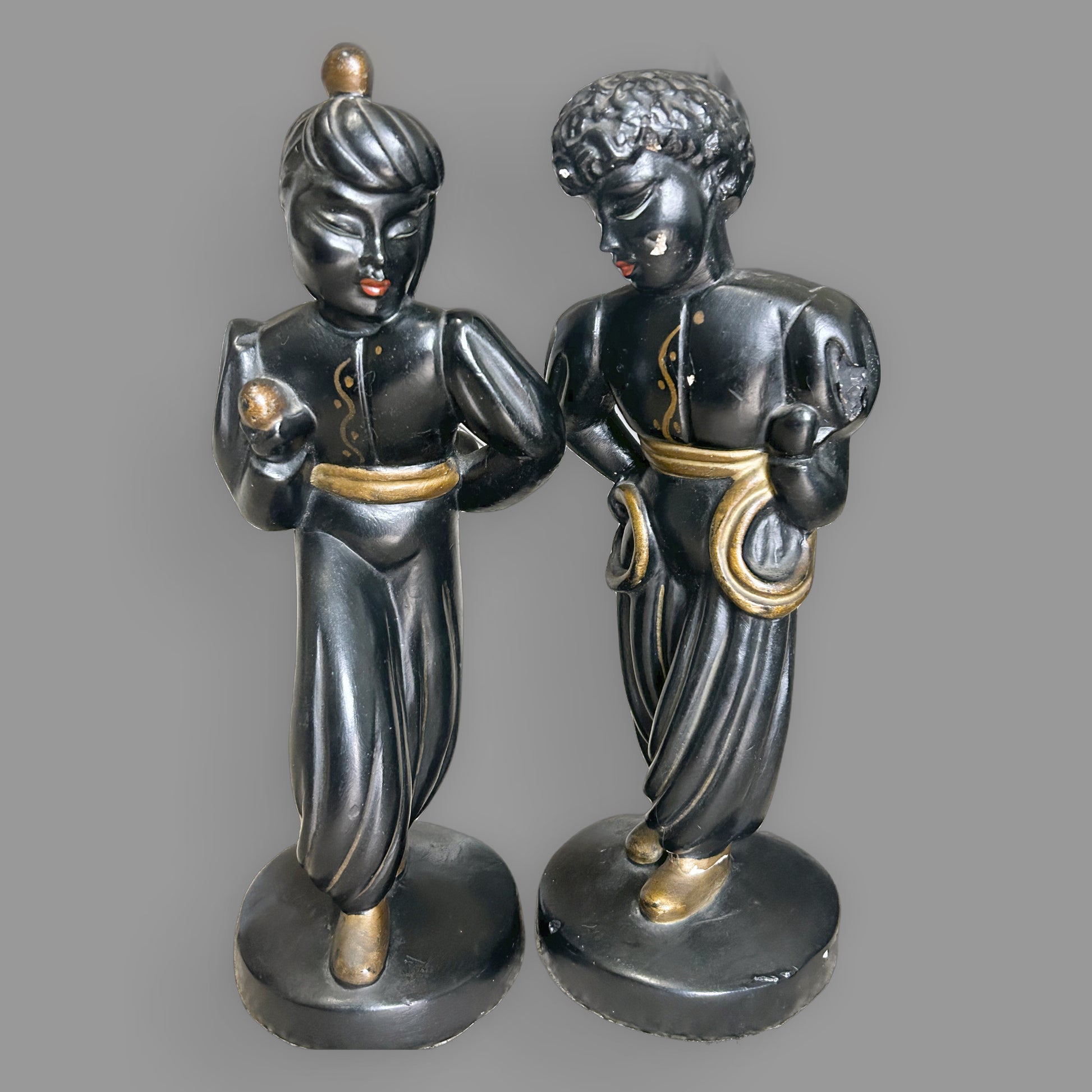 Vintage Universal Statuary Chalkware Asian Figures — detail view