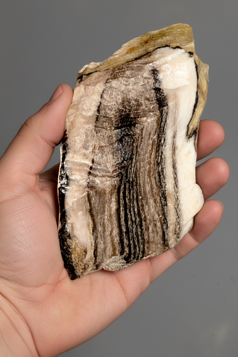 Petrified Wood Specimen — Grain Pattern Preserved in Stone, 267g — detail view